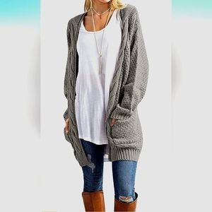 OmicGot Women's Long Sleeve Open Front Chunky Cable Knit Loose Cardigan Sweater